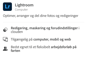 Photoshop Lightroom (mobil og computer) (LR)